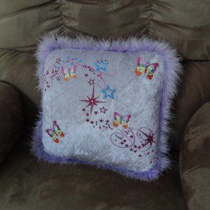 THROW PILLOW ~Embroidered with BUTTERFLIES & STARS